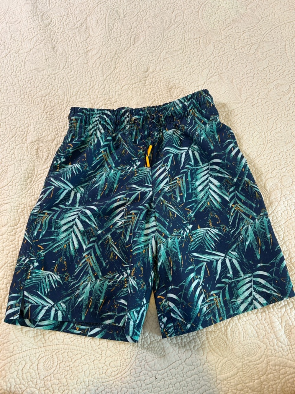all in motion Boys' Navy Blue Tropical Leaf Swim Trunks
